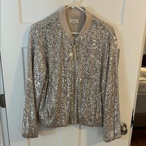 LOFT Women's Shimmering Silver Bomber Jacket